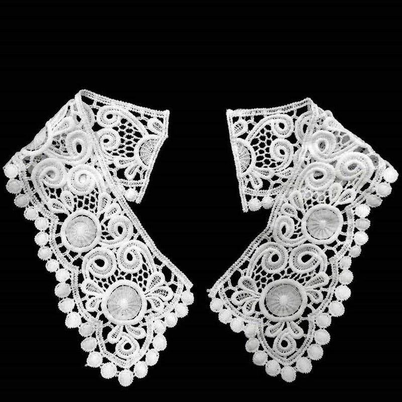 TATEELY White Black Hollow Out Flower Lace Collar Sewing on Clothes Trim Embroidered Applique Neckline DIY Wedding Dress Accessory (White) - Image 4